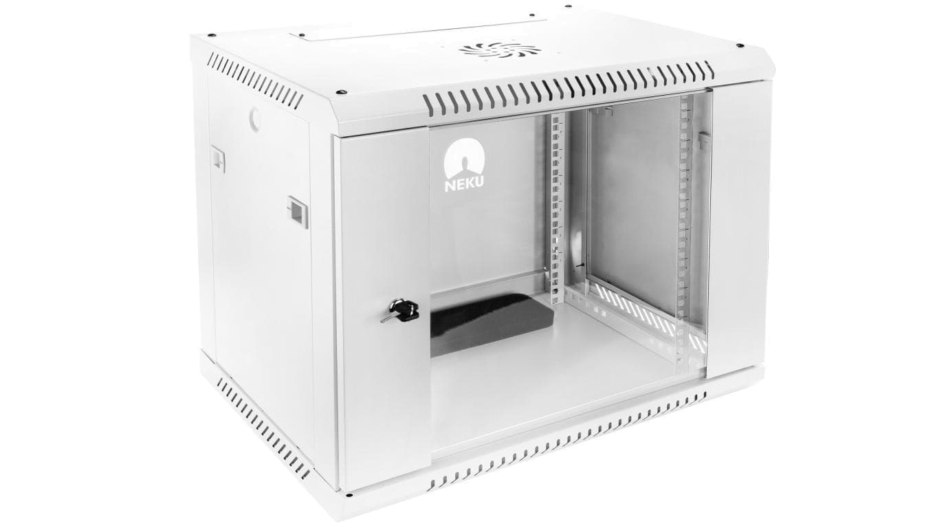 Szafa wisząca RACK 19 12U 450mm drzwi szklane biała NEKU TS BOX