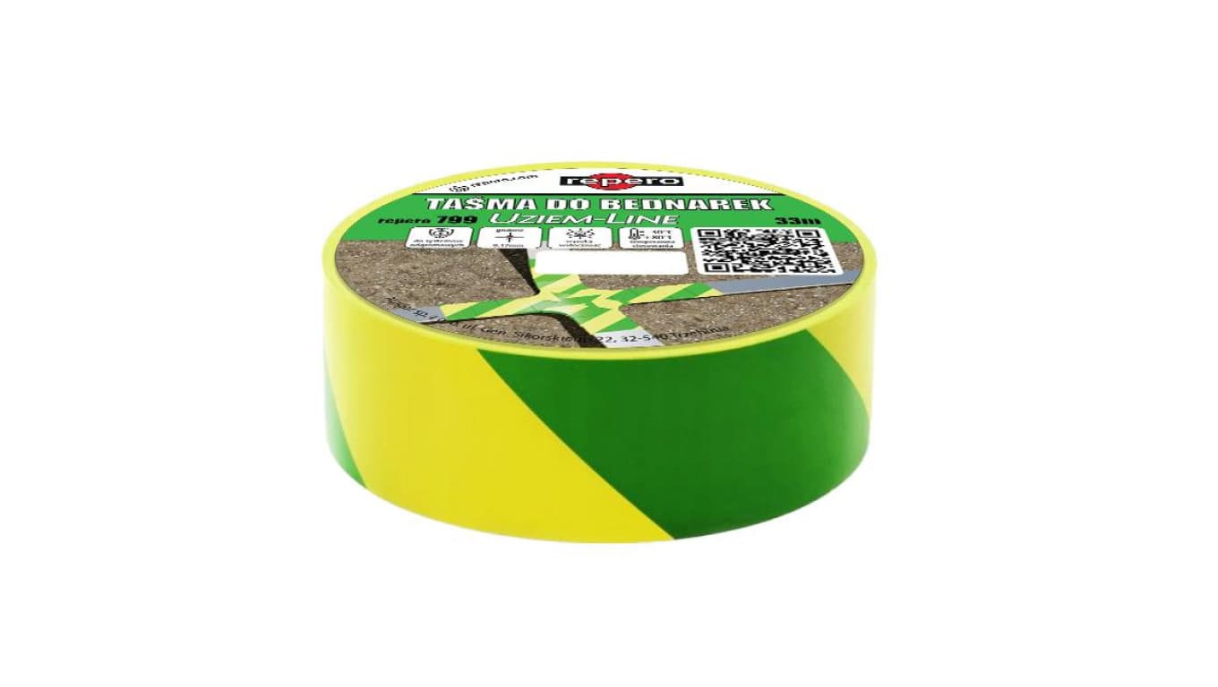 Taśma do trwałego oznaczania elementów instalacji uziemiających 30mm x 33m Repero 799 żółto-zielona