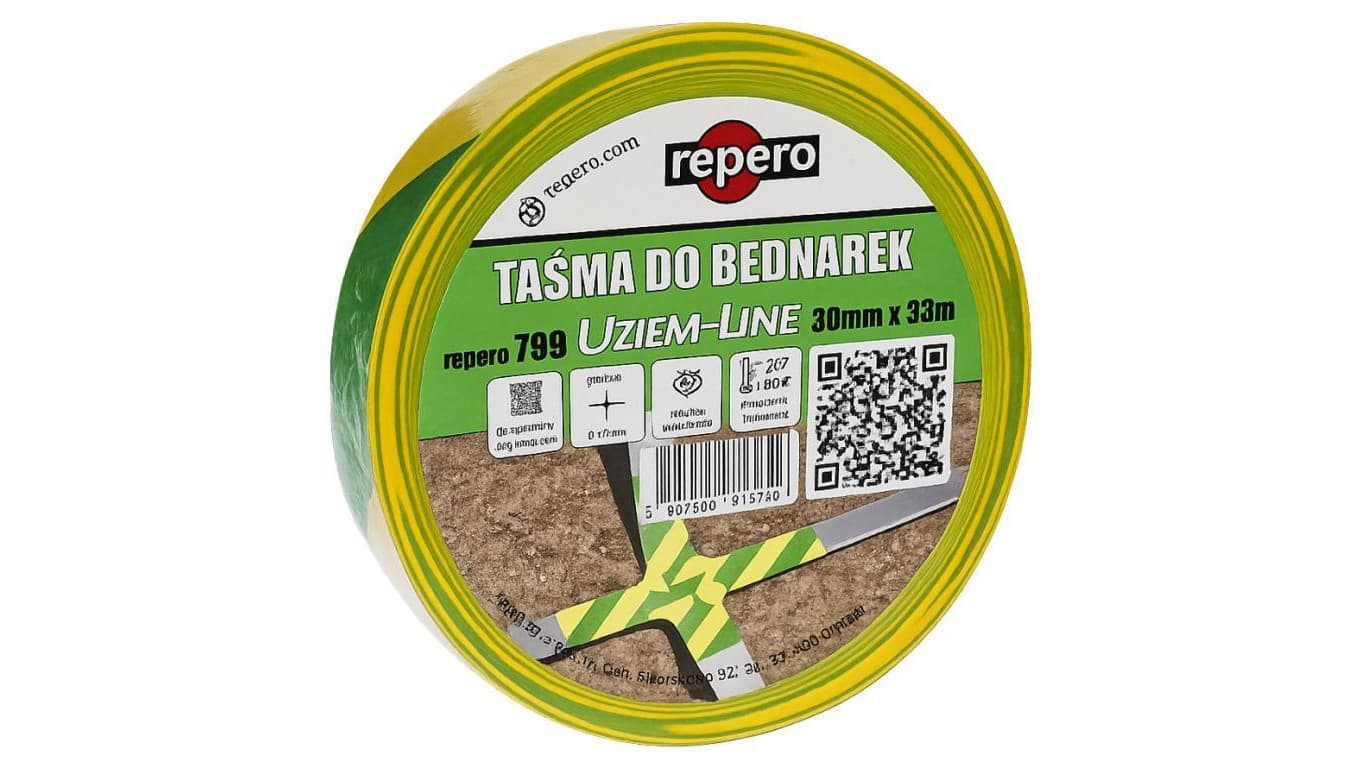 Taśma oznaczeniowa do bednarki żółto-zielona REPERO 799 UZIEM-LINE 30mmx33m