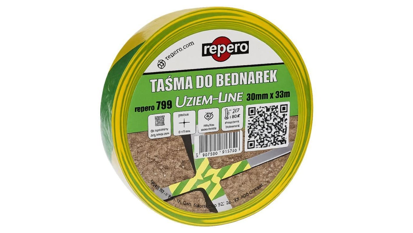 Taśma oznaczeniowa do bednarki żółto-zielona REPERO 799 UZIEM-LINE 30mmx33m