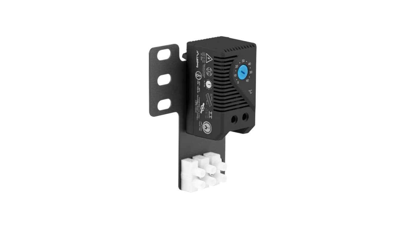 Termostat zamykający 10A do szaf z uchem montażowym (rack) i kostką elektryczną czarny Lanberg