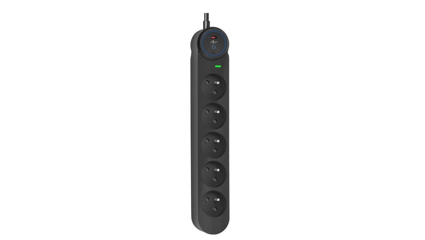 Urządzenie zabezp. p.przepięciowe SPD/przeciążeniowe ART F2100 z wył.5 gniazd-16A-czarny-1,5m-3x1,5mm2
