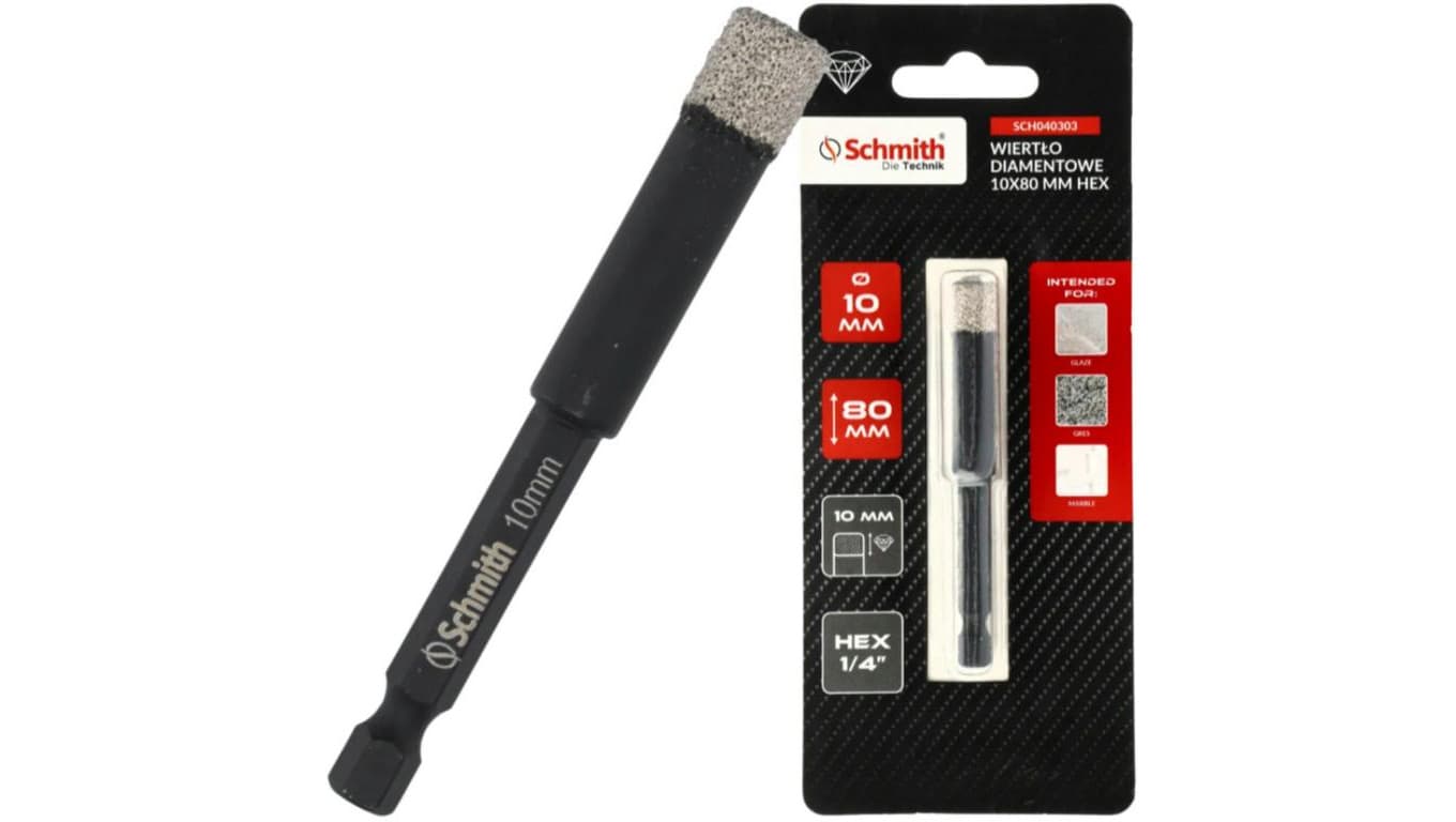 WIERTŁO DIAMETOWE OTWORNICA 10mm HEX NA SUCHO DO GRESU KAMIENIA SCHMITH