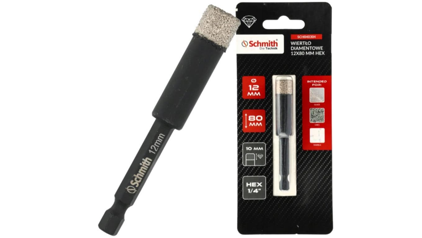 WIERTŁO DIAMETOWE OTWORNICA 12mm HEX NA SUCHO DO GRESU KAMIENIA SCHMITH