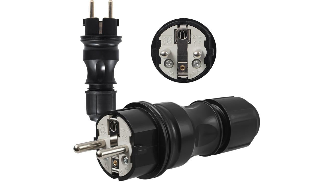 WTYCZKA ELEKTRYCZNA HERMETYCZNA GUMOWA IP54 16A 230V UNI-SCHUKO XTR54 W54.1.FG
