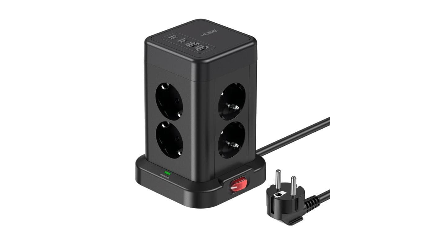 Wieżowa listwa zasilająca MORRE M413 12w1, 8 gniazd, 2x USB-C 15 W, 2x USB-A 12W, 2 m