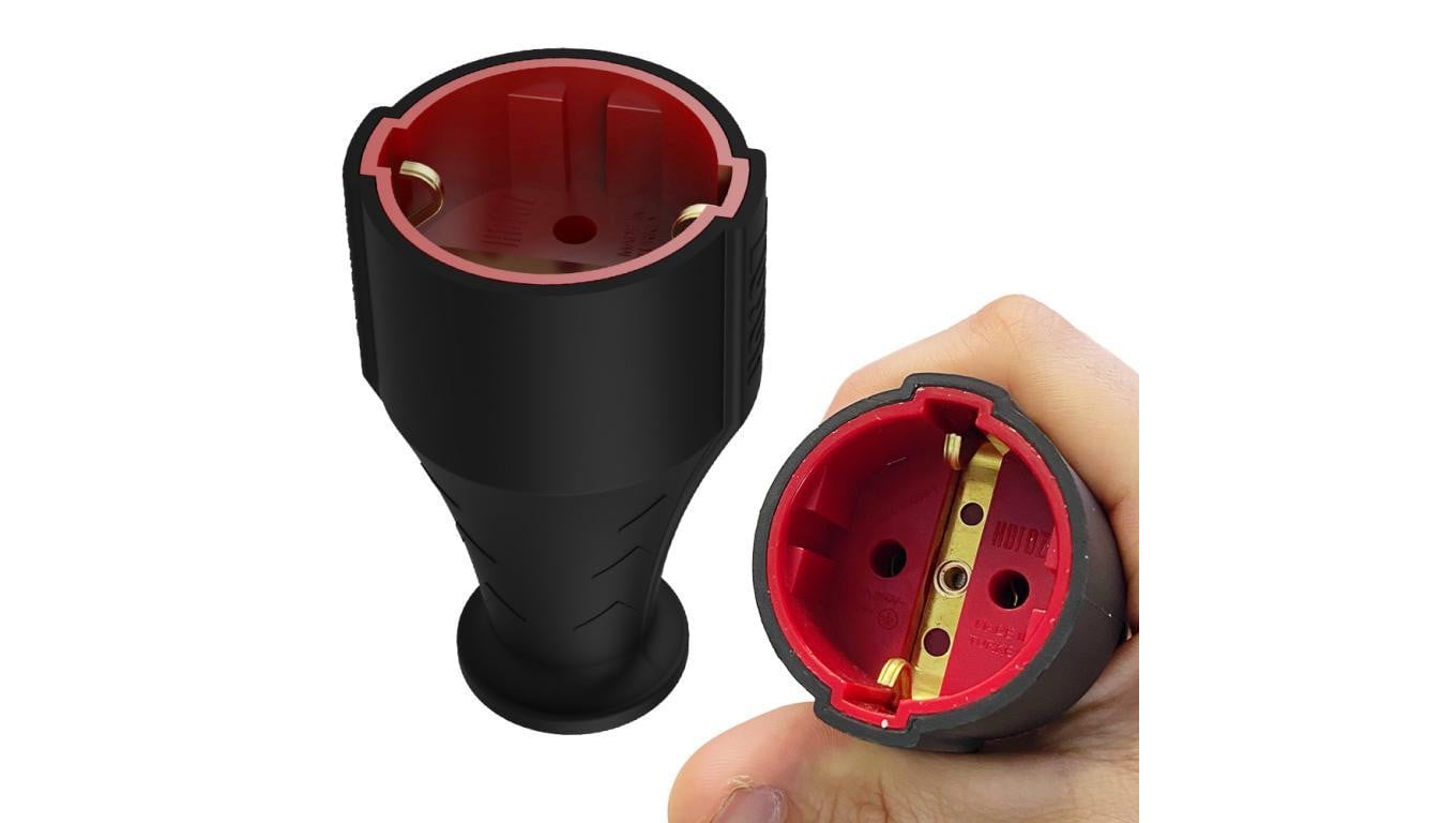 Wtyczka gumowa / gniazdo gumowe proste IP44 Schuko czarne 300.000.808 HOROZ