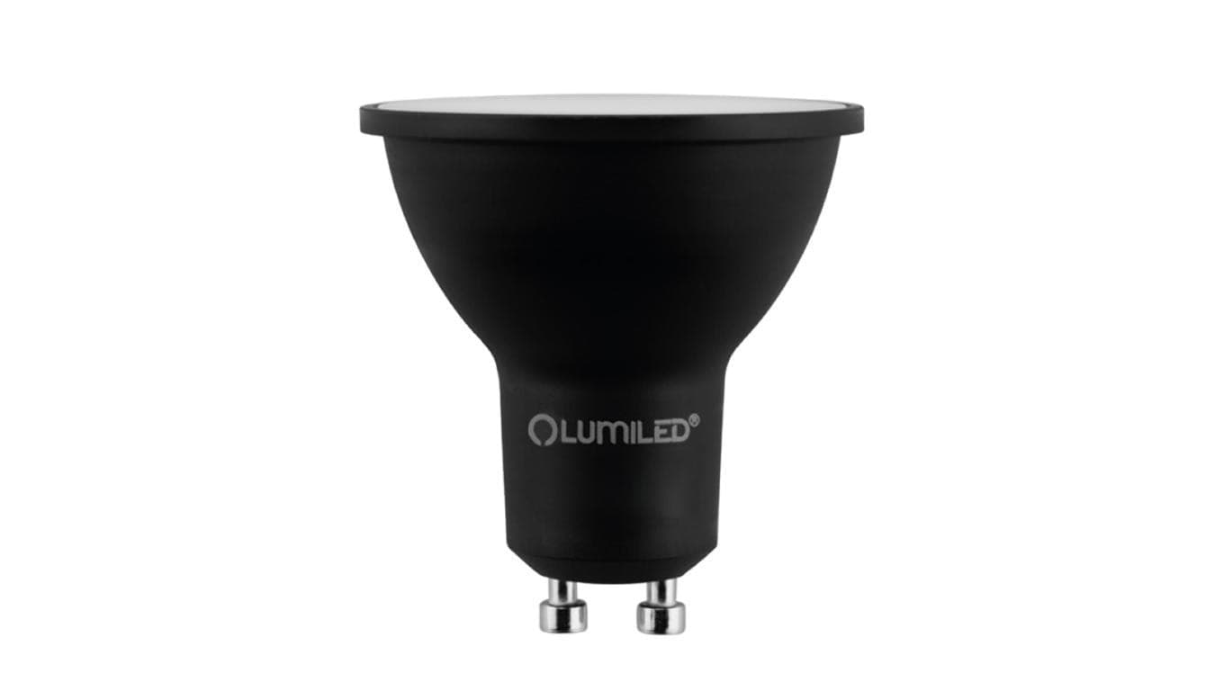Żarówka LED LUMILED GU10 Reflektor PAR16 6W zamiennik 50W 600lm 6500K Zimna 120 Czarna Klasa E 3 Lata Gwarancji