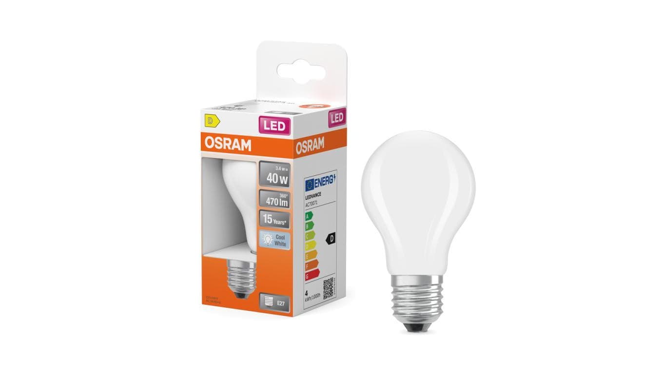 Żarówka LED OSRAM E27 A60 3.4W zamiennik 40W 470lm 4000K Neutralna 300 Klasa D 3 Lata Gwarancji