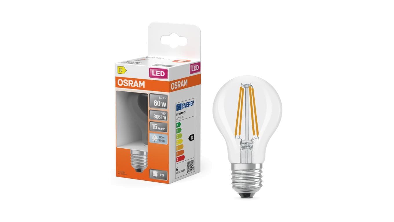 Żarówka LED OSRAM E27 A60 5.9W zamiennik 60W 806lm 4000K Neutralna 300 Filament Klasa D 3 Lata Gwarancji