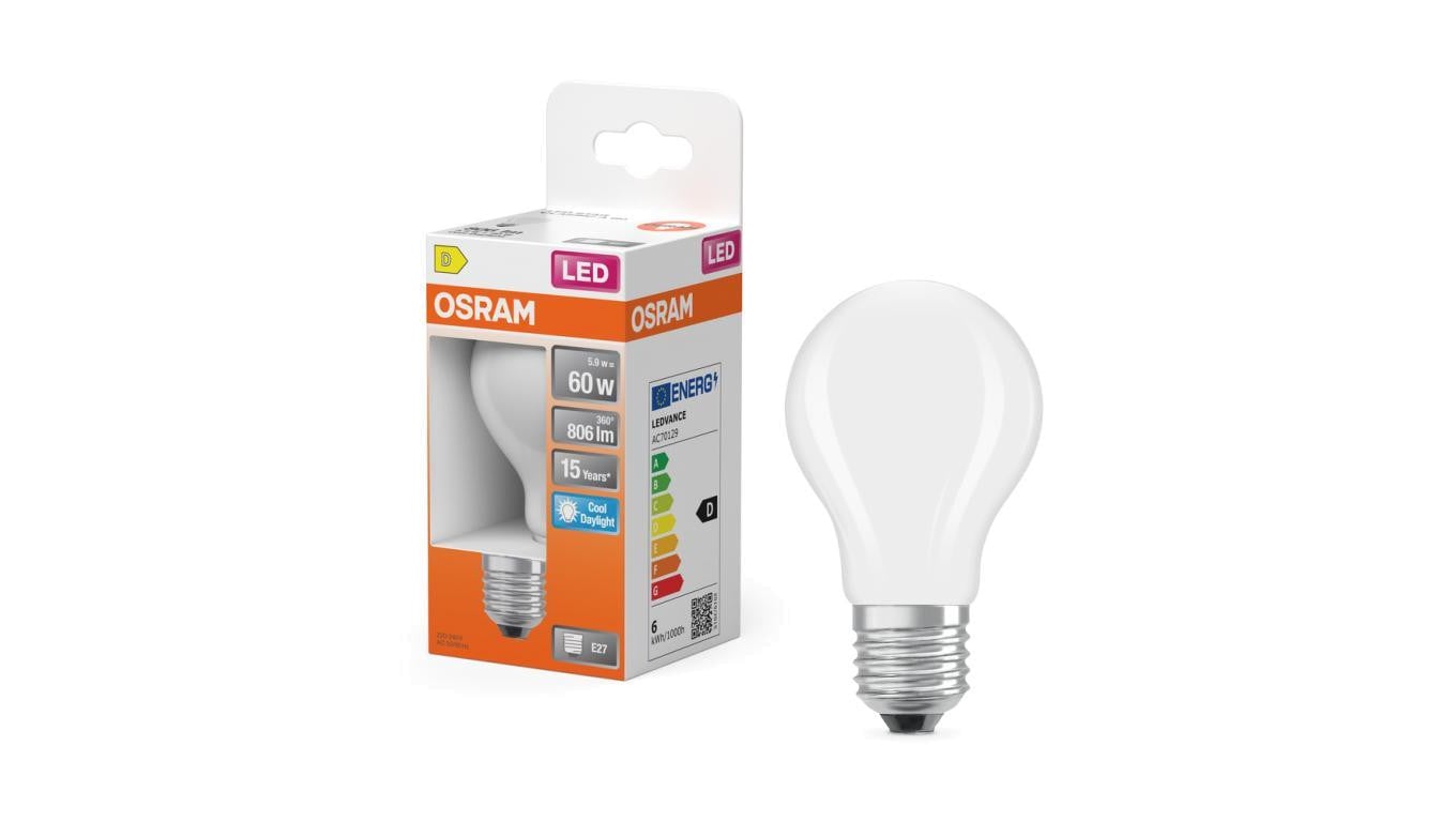 Żarówka LED OSRAM E27 A60 5.9W zamiennik 60W 806lm 6500K Zimna 300 Klasa D 3 Lata Gwarancji
