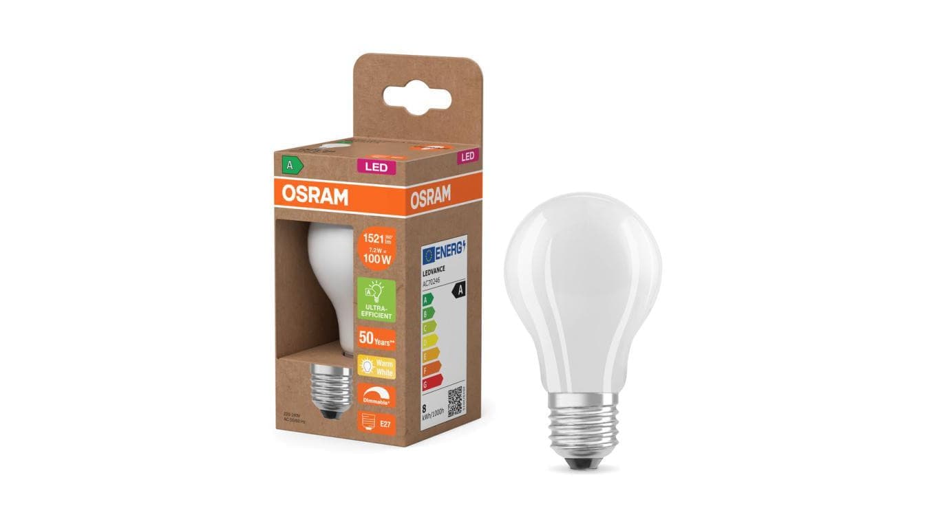Żarówka LED OSRAM E27 A60 7.2W zamiennik 100W 1521lm 2700K Ciepła 300 Ściemnialna Klasa A 5 Lat Gwarancji