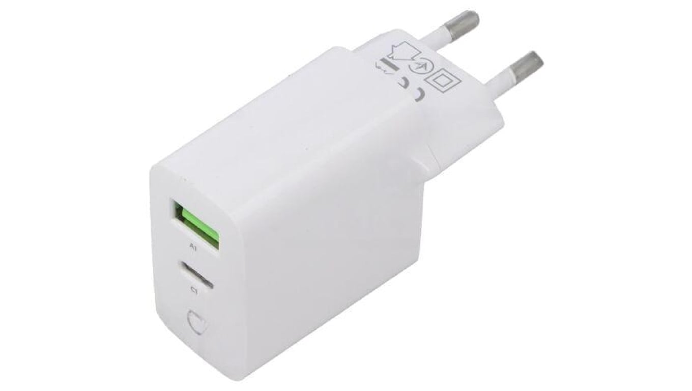 Zasilacz impulsowy, sieciowy,wtykowy, 5VDC, 3,4A, 20W, biały TA-UC-PDQC20L-W-01