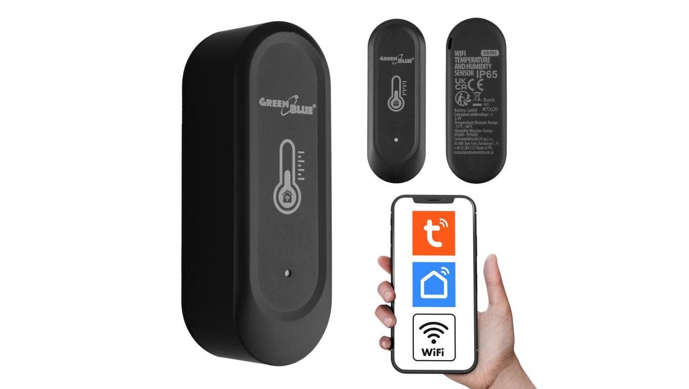 Zewnętrzny czujnik termperatury i wilgotności WiFi GreenBlue, Android/iOS, 3.0V DC, LR03x2, IP65, GB741
