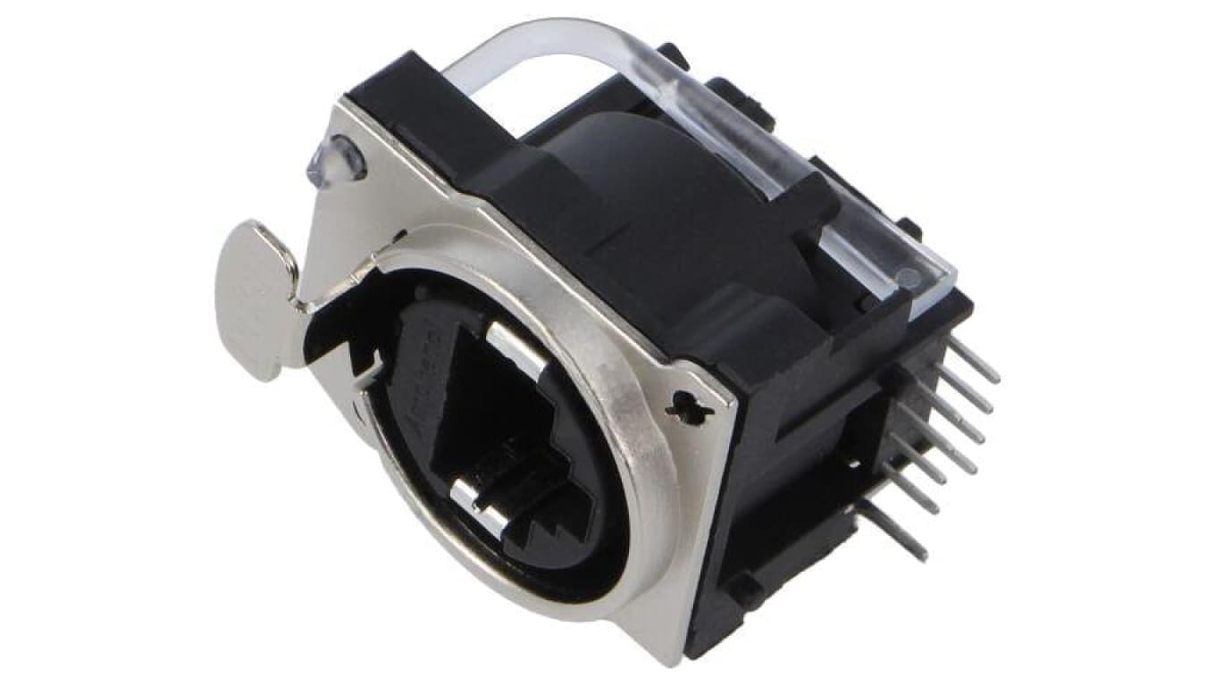 Złącze RJ45, gniazdo, żeńskie, 8p8c, kątowe 90, THT, kat: 5e RJX8FB5HLPB
