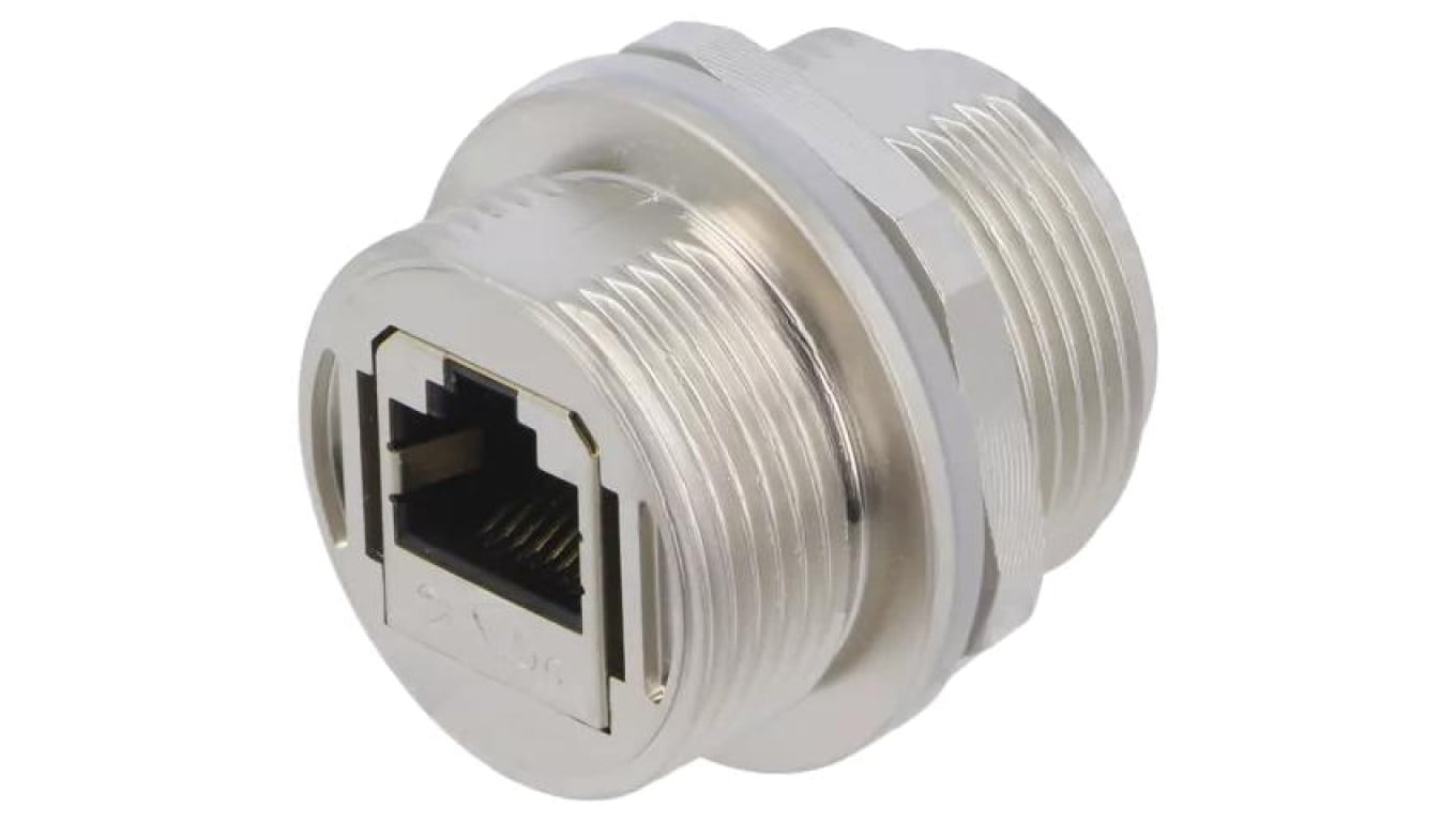 Złącze RJ45, żeńskie, łącznik, proste, okrągłe, ilość pinów: 8, ekranowane, kat 5e, 8p8c, IP67 17-100934