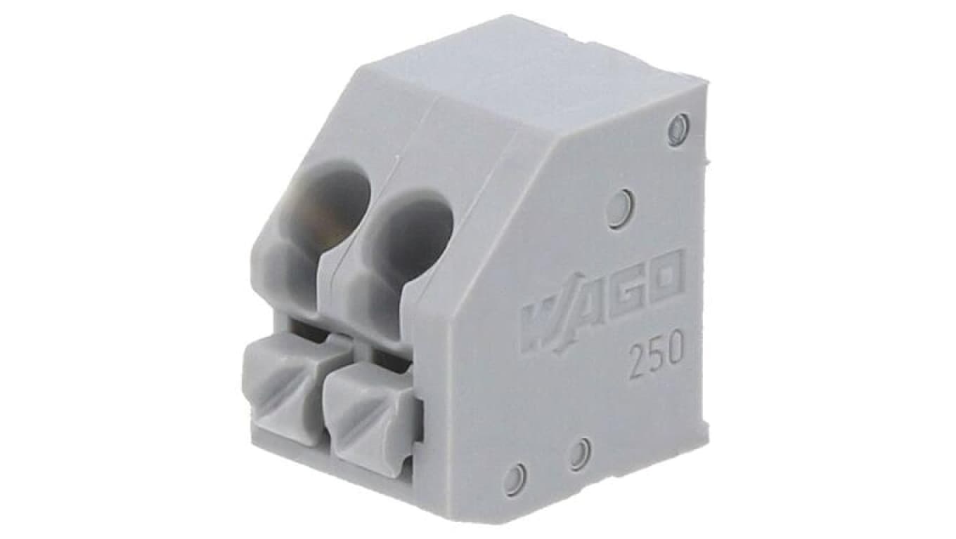Złącze listwa zaciskowa do druku z przyciskiem, zacisk, kątowe 45, 5A, 160V, PIN: 2, Ilość torów: 2, 250-102