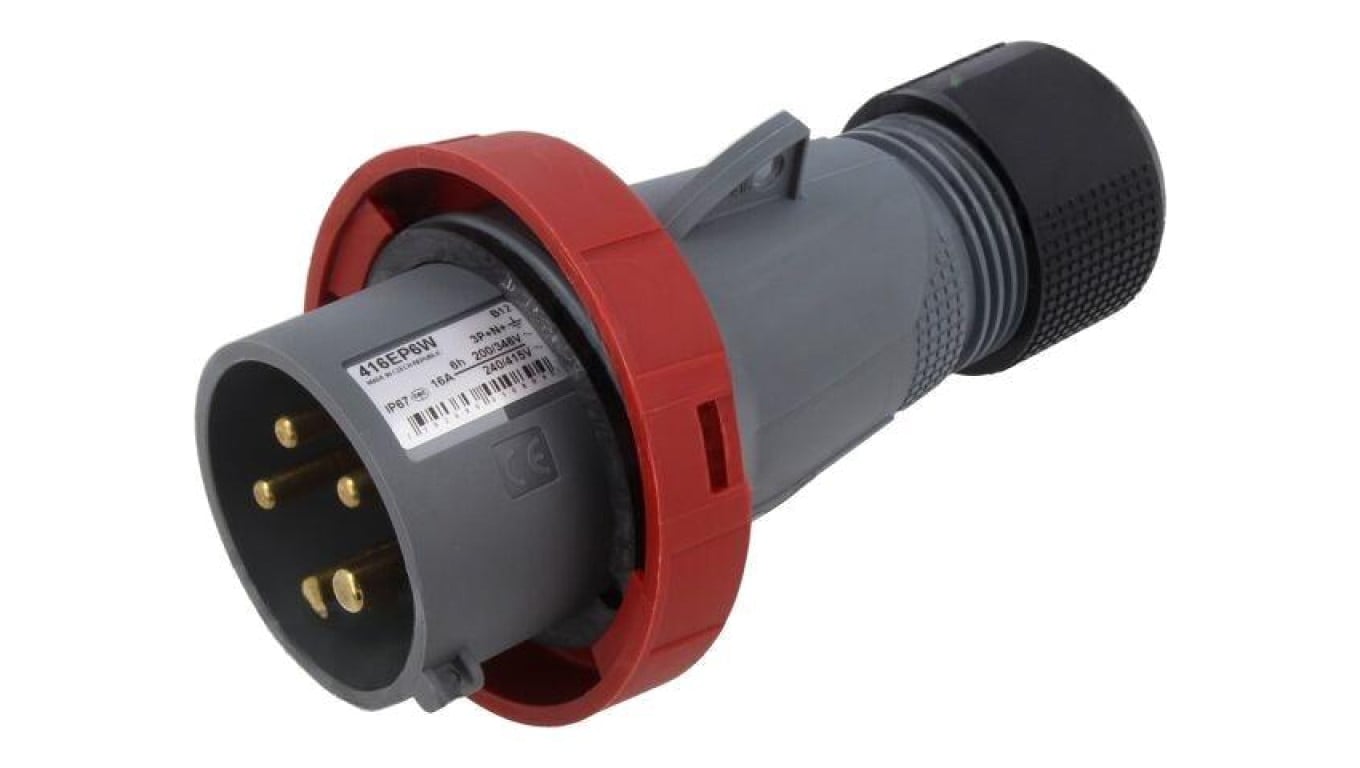 Złącze zasilające AC 3-fazowe, męskie, wtyk, proste, 415 VAC, 16 A 2CMA101089R1000