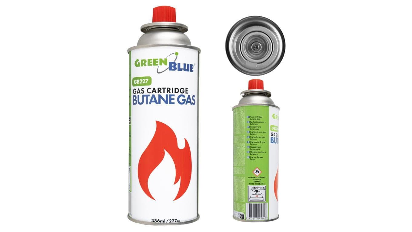 Kartusz gazowy 227g GreenBlue. certyfikat: Pi 0875, zgodny z normą EN417, butan, zakres działania -10c do+ 40c, GB227
